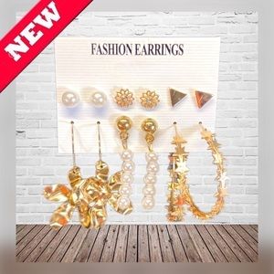 𝅺💍🆕 NWT || 6PC Gold-Toned Faux Pearl Pierced Earring Set-
